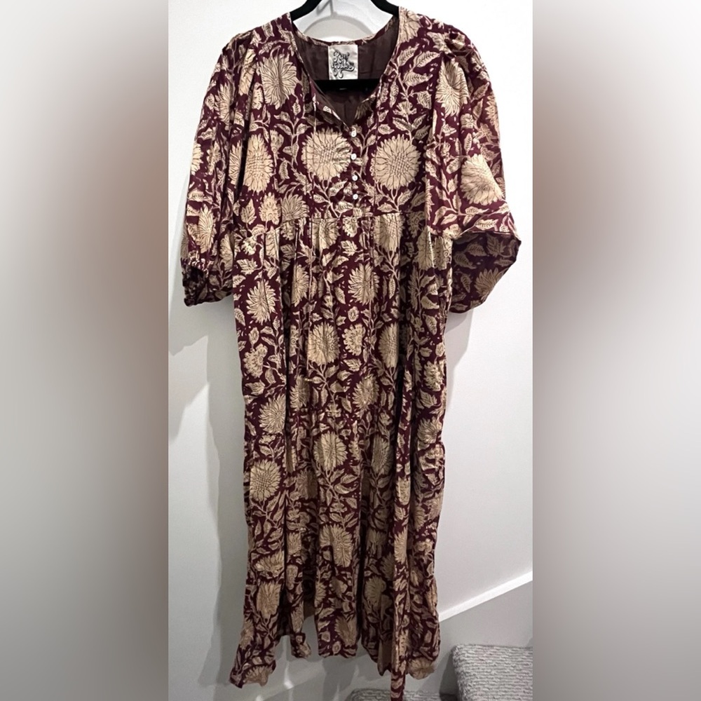 River Goddess Maroon and Cream Floral Dress